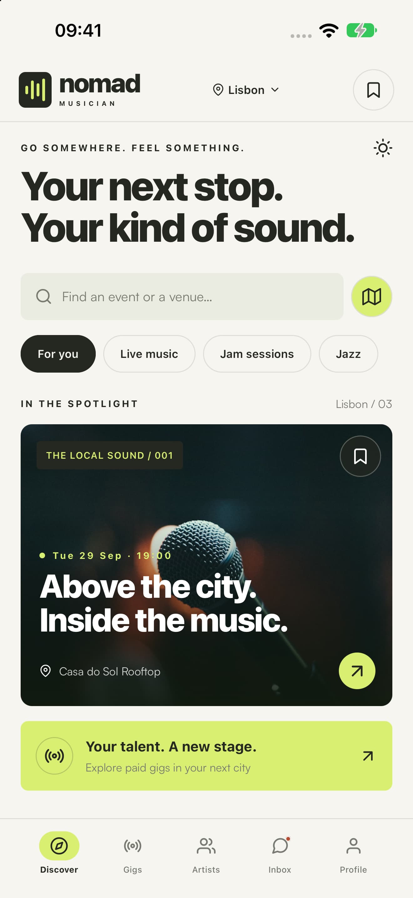 Nomad Musician live music discovery